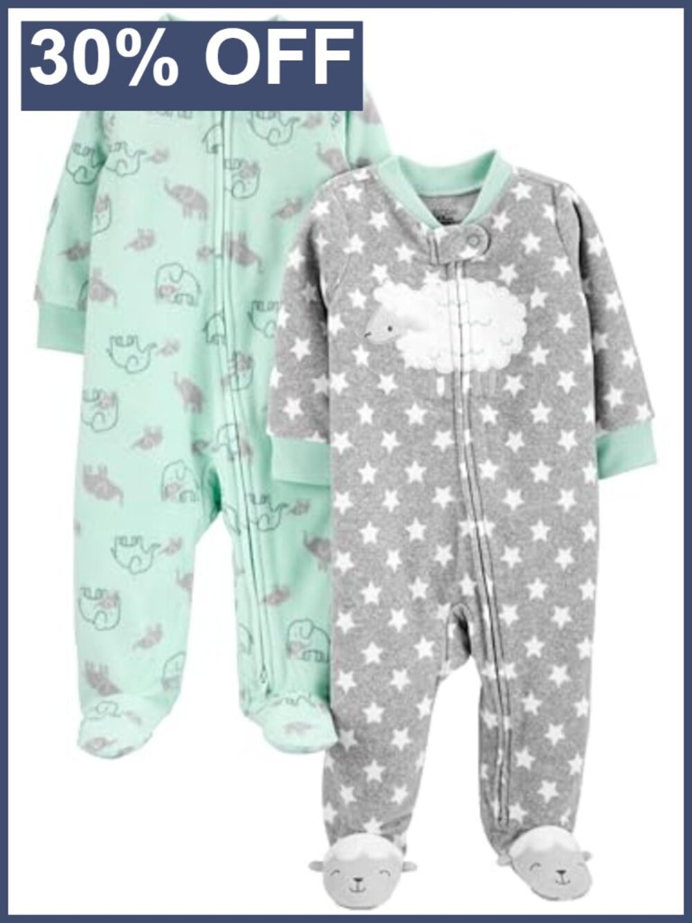 2-Pack Baby Fleece Footed Sleep and Play with 2-Way Zipper